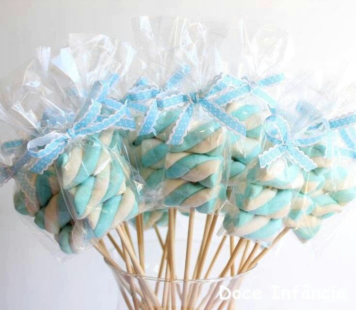 Pirulitos de marshmallow para lembrancinhas de Chá de Bebê ou nascimento