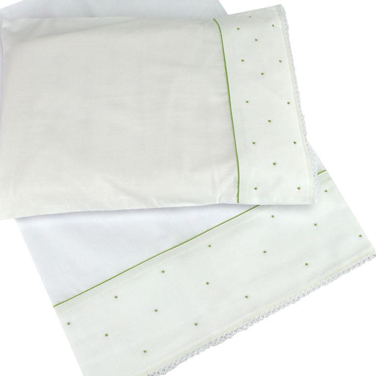 Conjunto de lençol e fronha para carrinho (com bordado Poá verde)