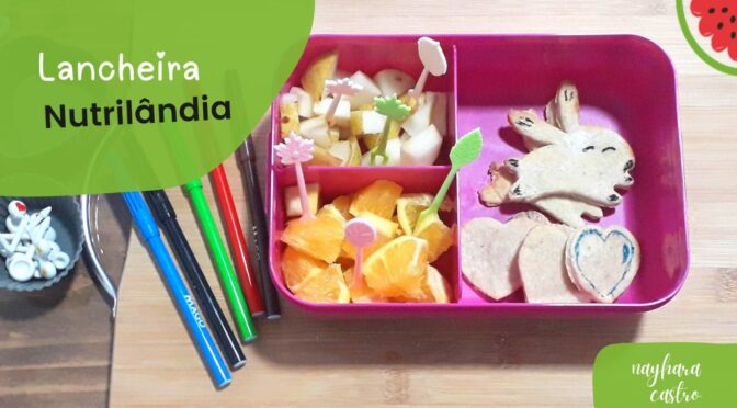 Lancheira com frutas: laranja e pera